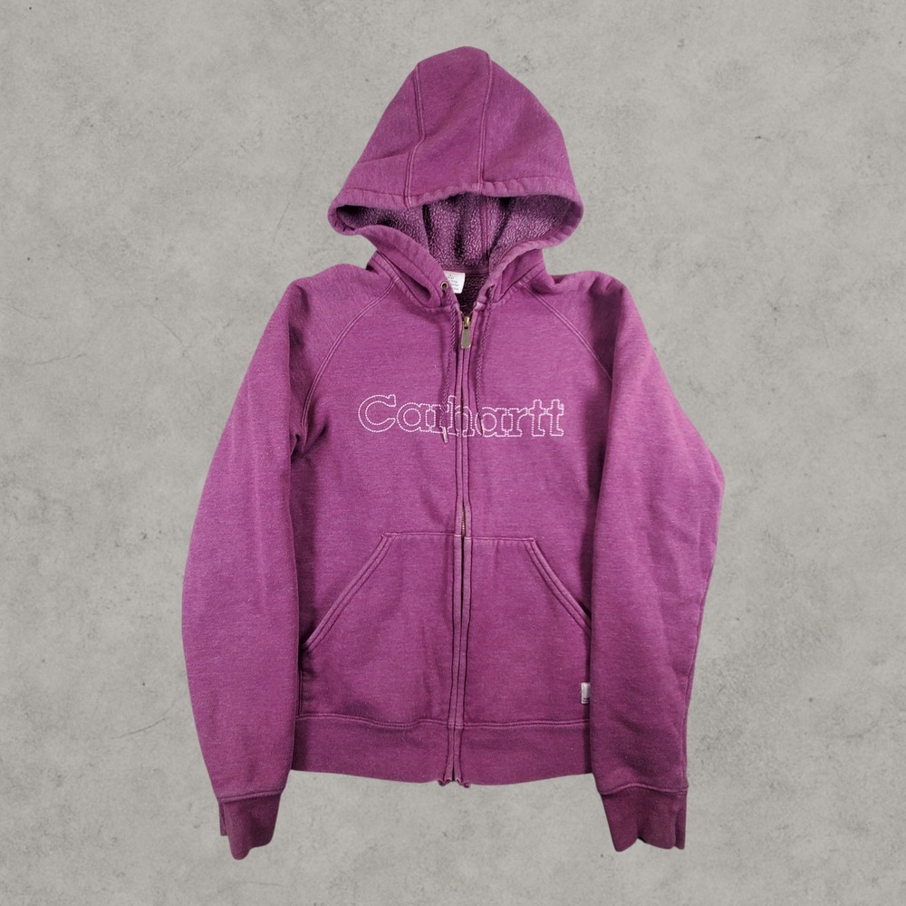 Carhartt Hoodie Womens Small Purple Full Zip Embroidered Logo Raglan Sweatshirt